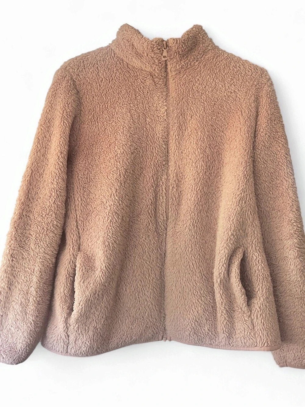 UNIQLO Fleece  Fluffy Knit Yarn Full-Zip Teddy Jacket 12 Pink | SIZE XL